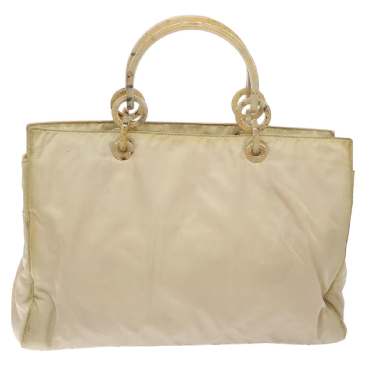 PRADA Hand Bag Nylon Beige Auth bs27127