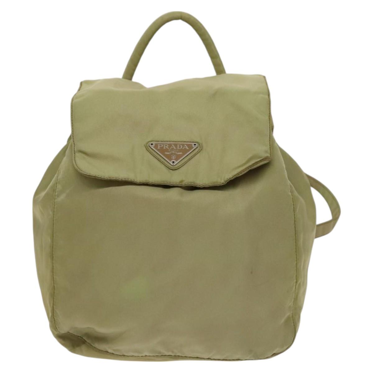 PRADA Backpack Nylon Beige Silver Auth bs27131