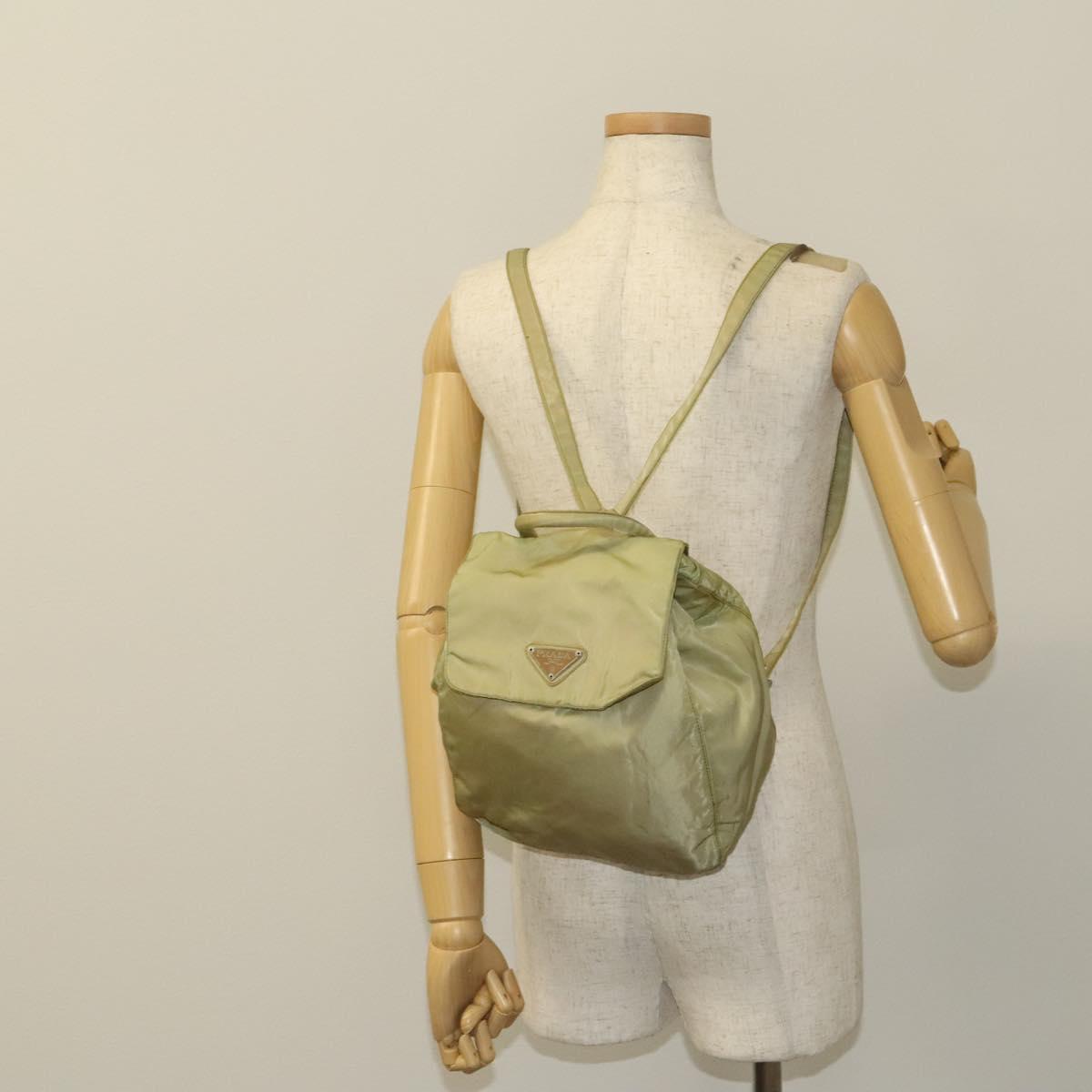 PRADA Backpack Nylon Beige Silver Auth bs27131