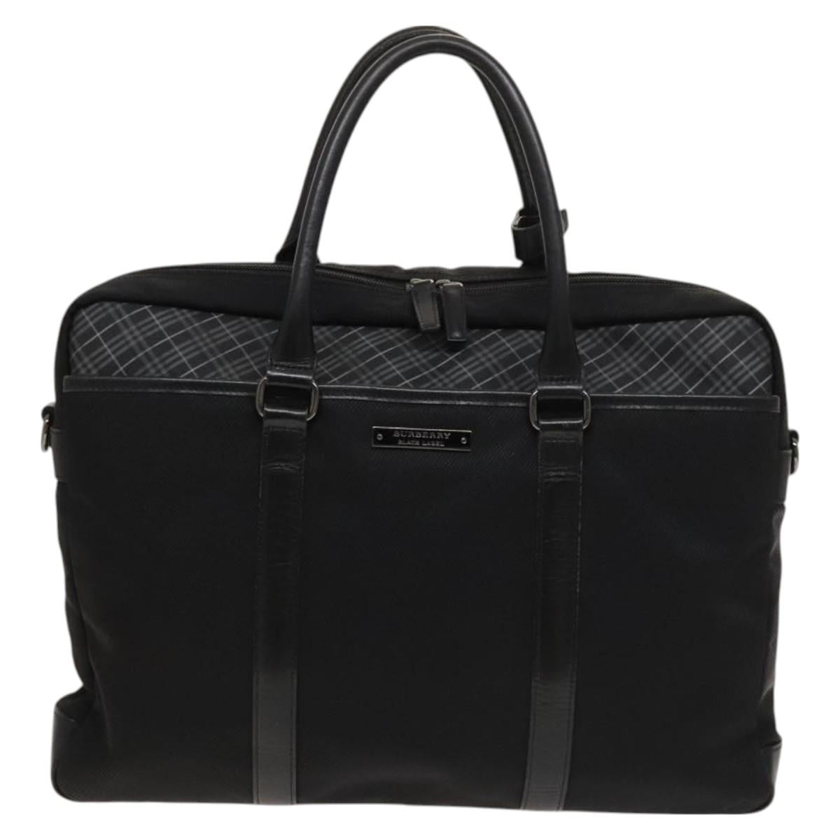 BURBERRY Black Label Business Bag Canvas Leather Black Silver Auth bs27132