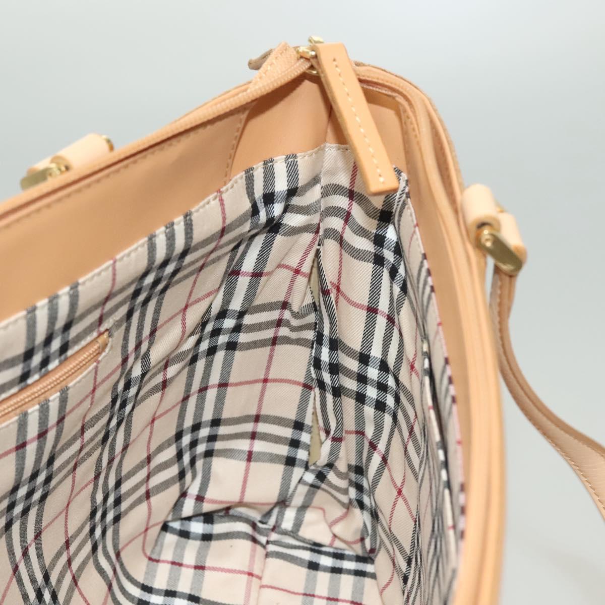 BURBERRY Tote Bag Leather Beige Gold Auth bs27137