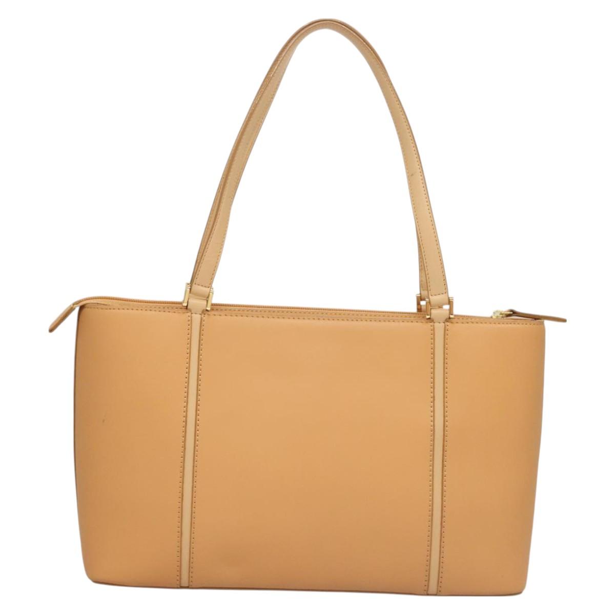 BURBERRY Tote Bag Leather Beige Gold Auth bs27137
