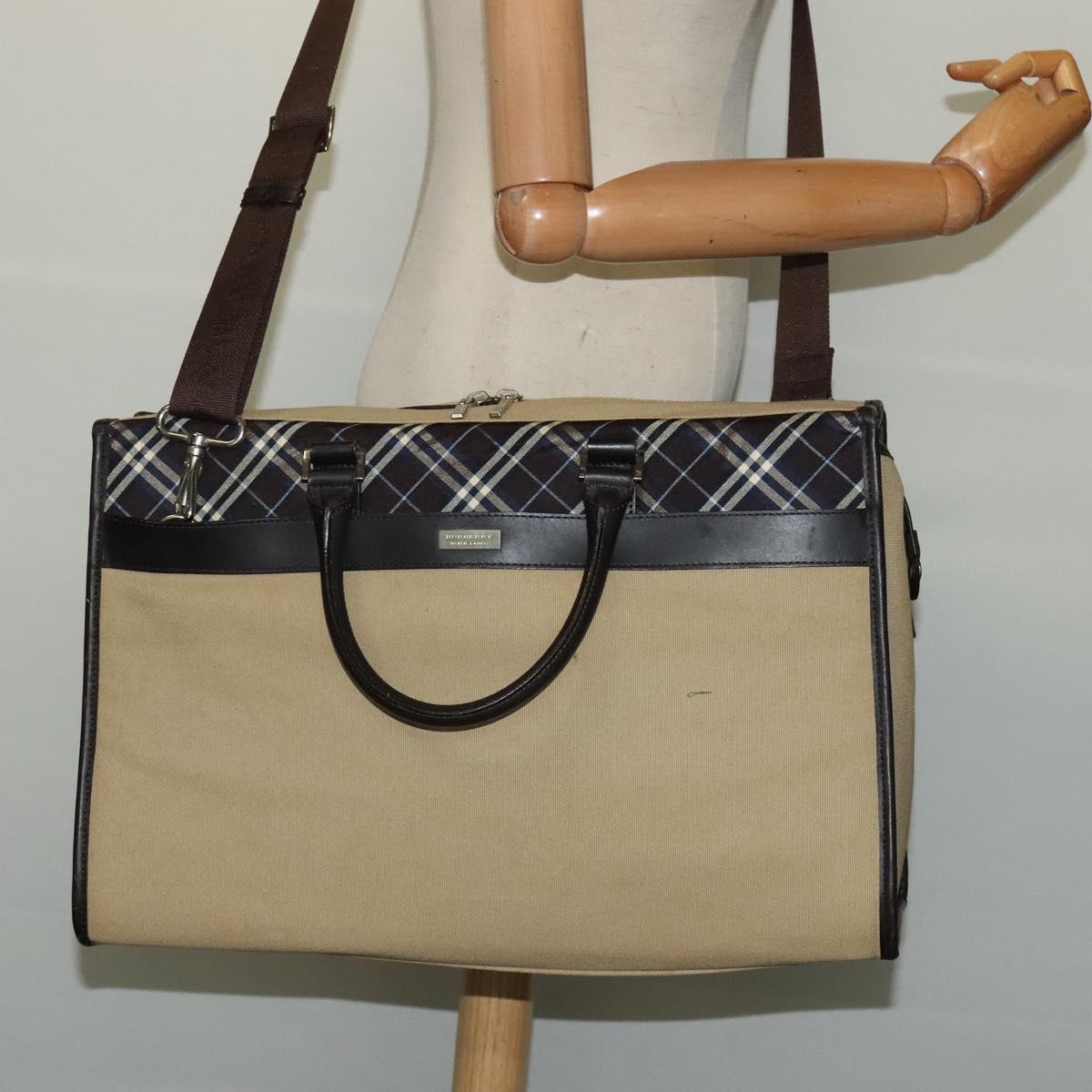 BURBERRY Blue Label Tote Bag Canvas 2way Beige Silver Auth bs27138