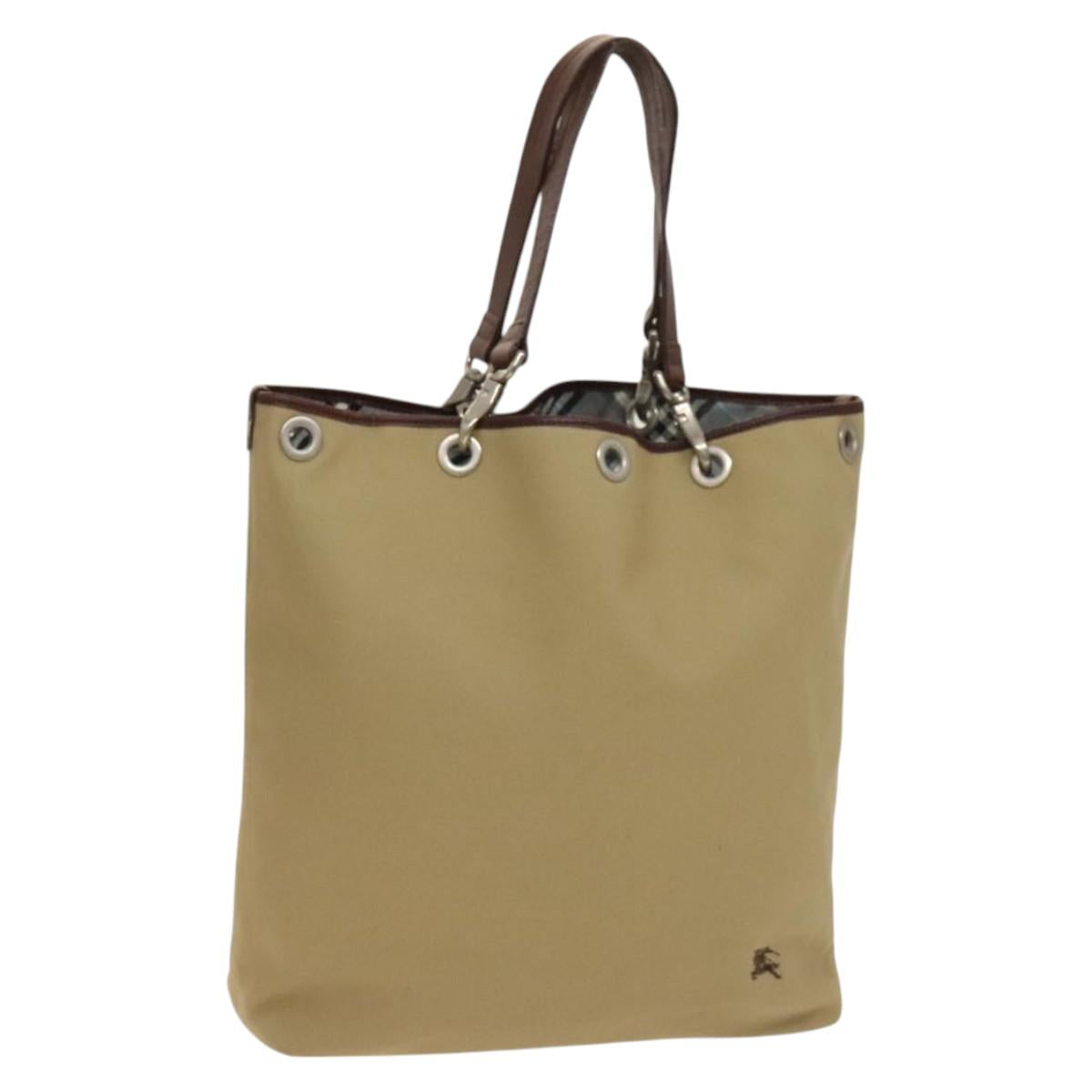BURBERRY Blue Label Tote Bag Canvas Beige Silver Auth bs27140