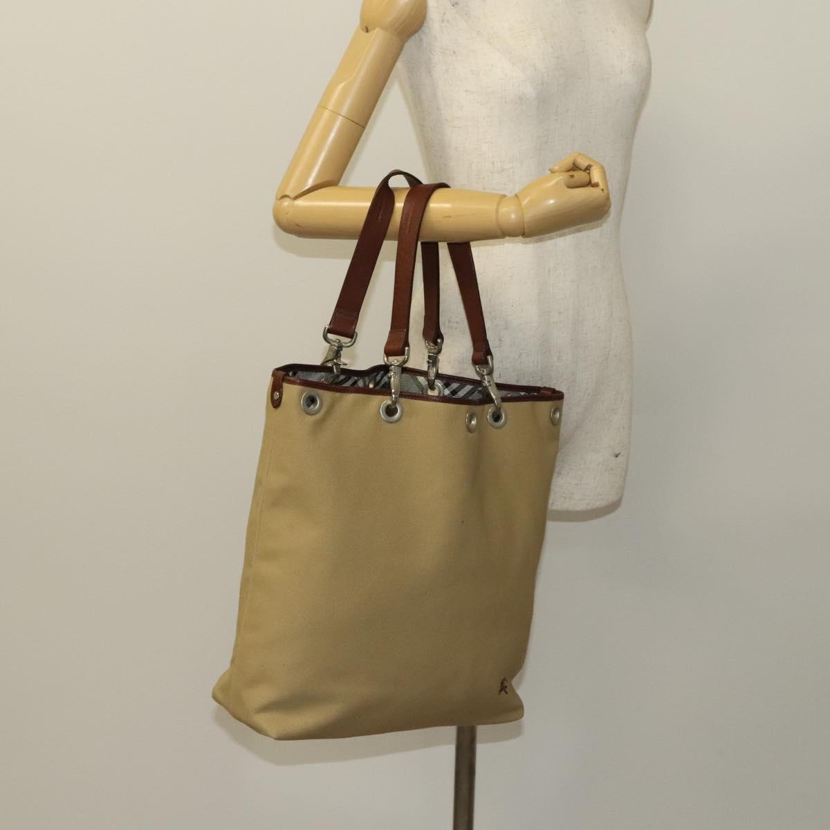 BURBERRY Blue Label Tote Bag Canvas Beige Silver Auth bs27140