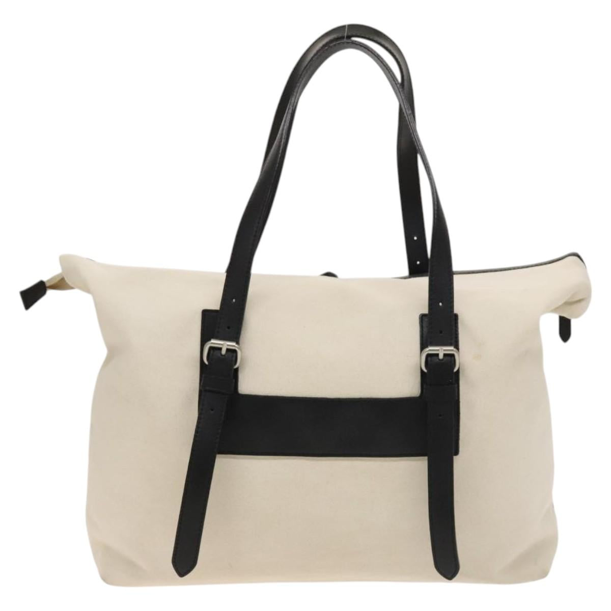 BURBERRY Black Label Shoulder Bag Canvas White Silver Auth bs27141
