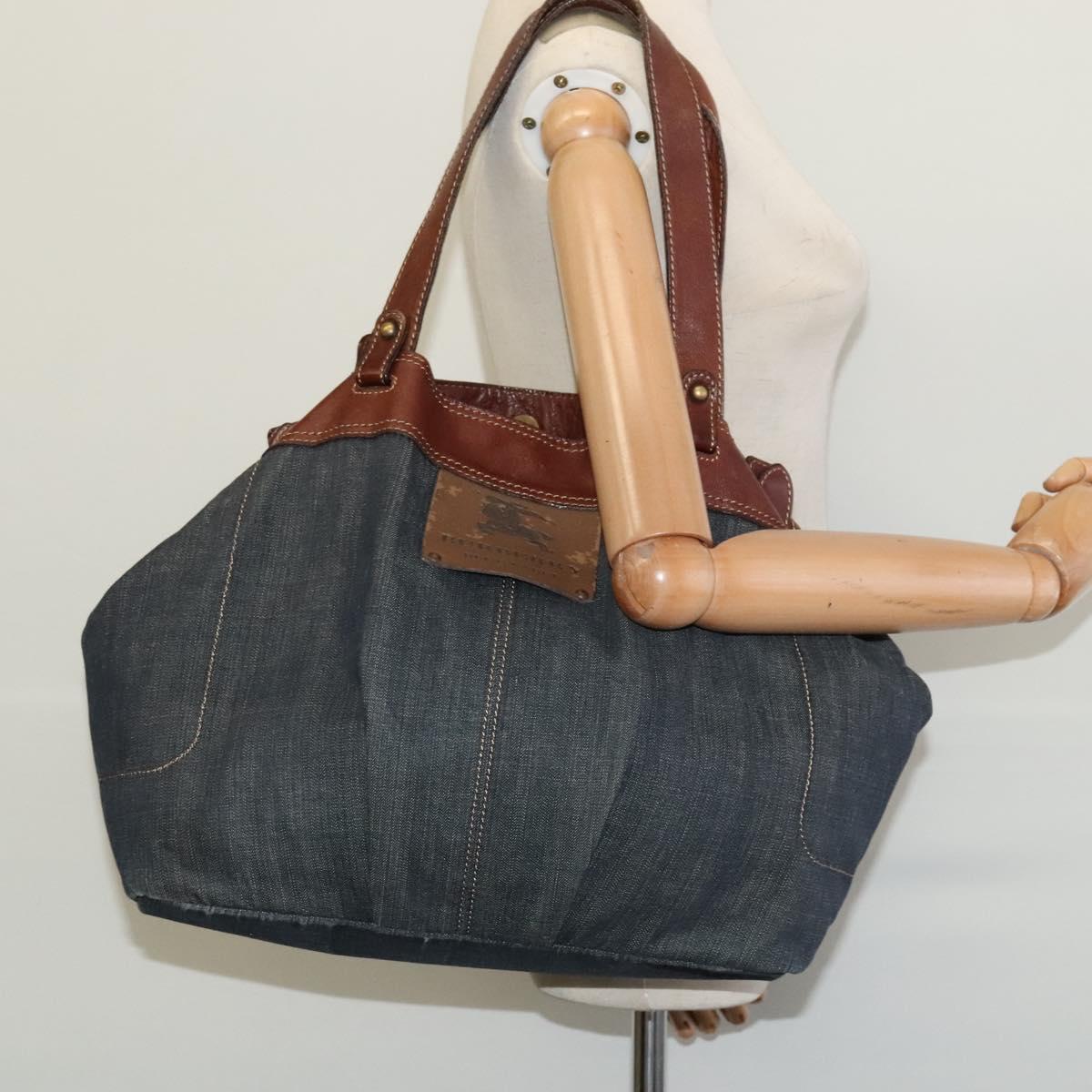 BURBERRY Blue Label Tote Bag Denim Blue Gold Auth bs27143