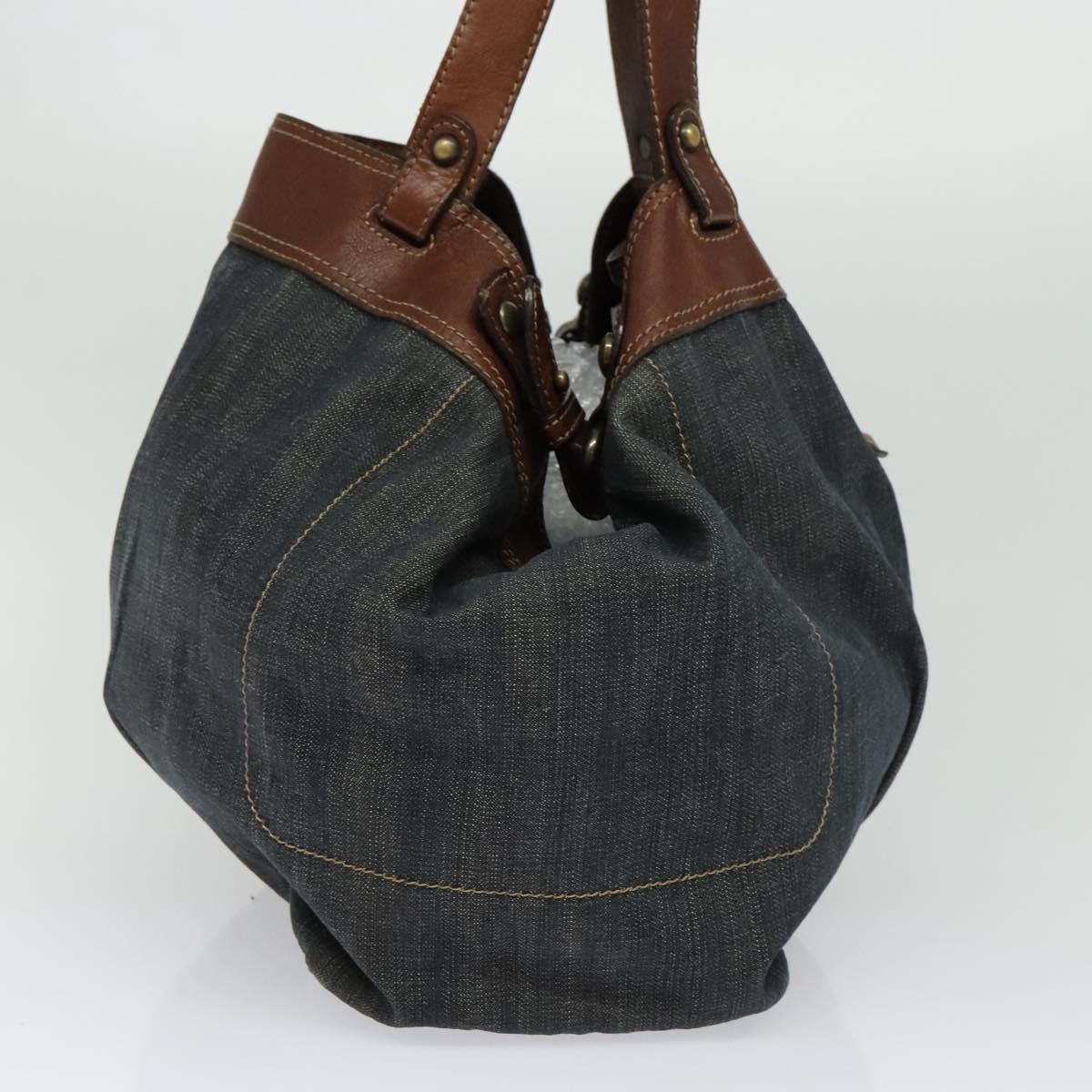 BURBERRY Blue Label Tote Bag Denim Blue Gold Auth bs27143