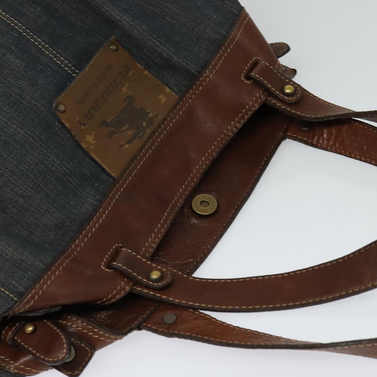 BURBERRY Blue Label Tote Bag Denim Blue Gold Auth bs27143