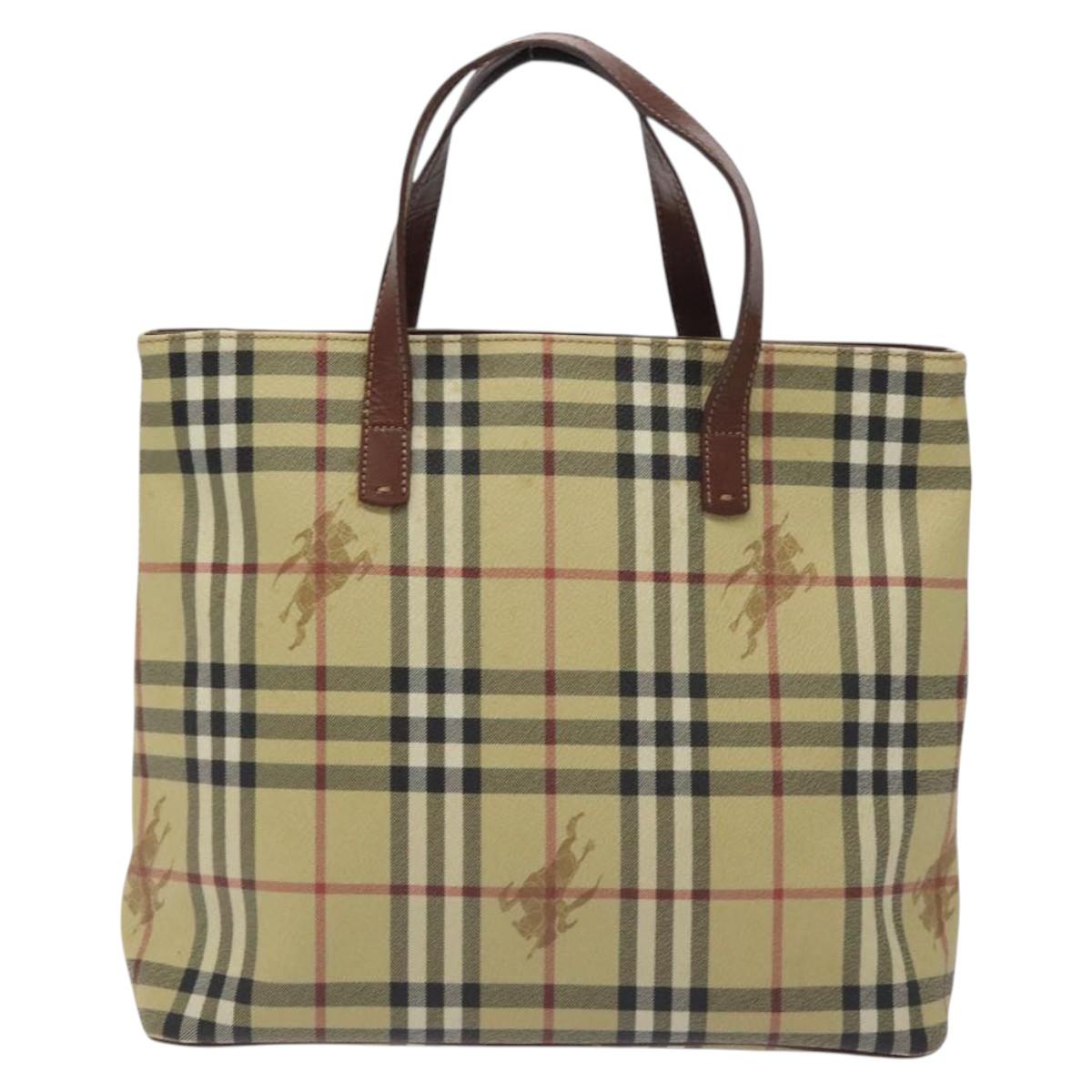 BURBERRY Nova Check Tote Bag PVC Beige Gold Auth bs27157