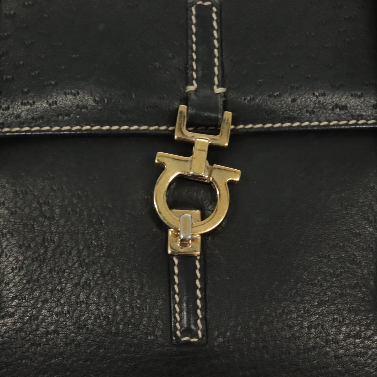 Salvatore Ferragamo Gancini Tote Bag Leather Black Gold Auth bs27164