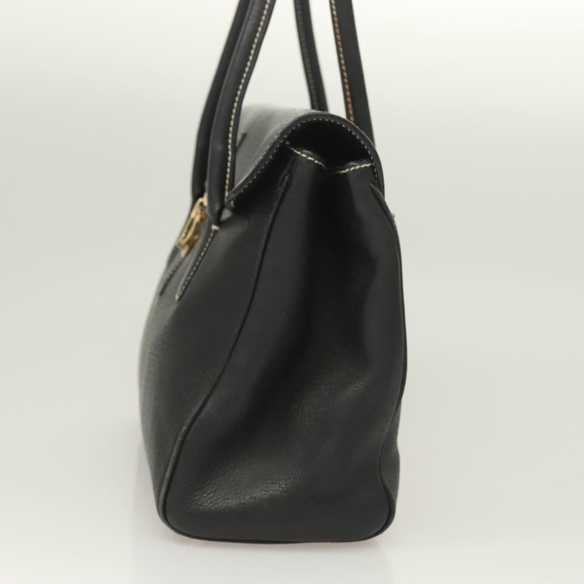 Salvatore Ferragamo Gancini Tote Bag Leather Black Gold Auth bs27164