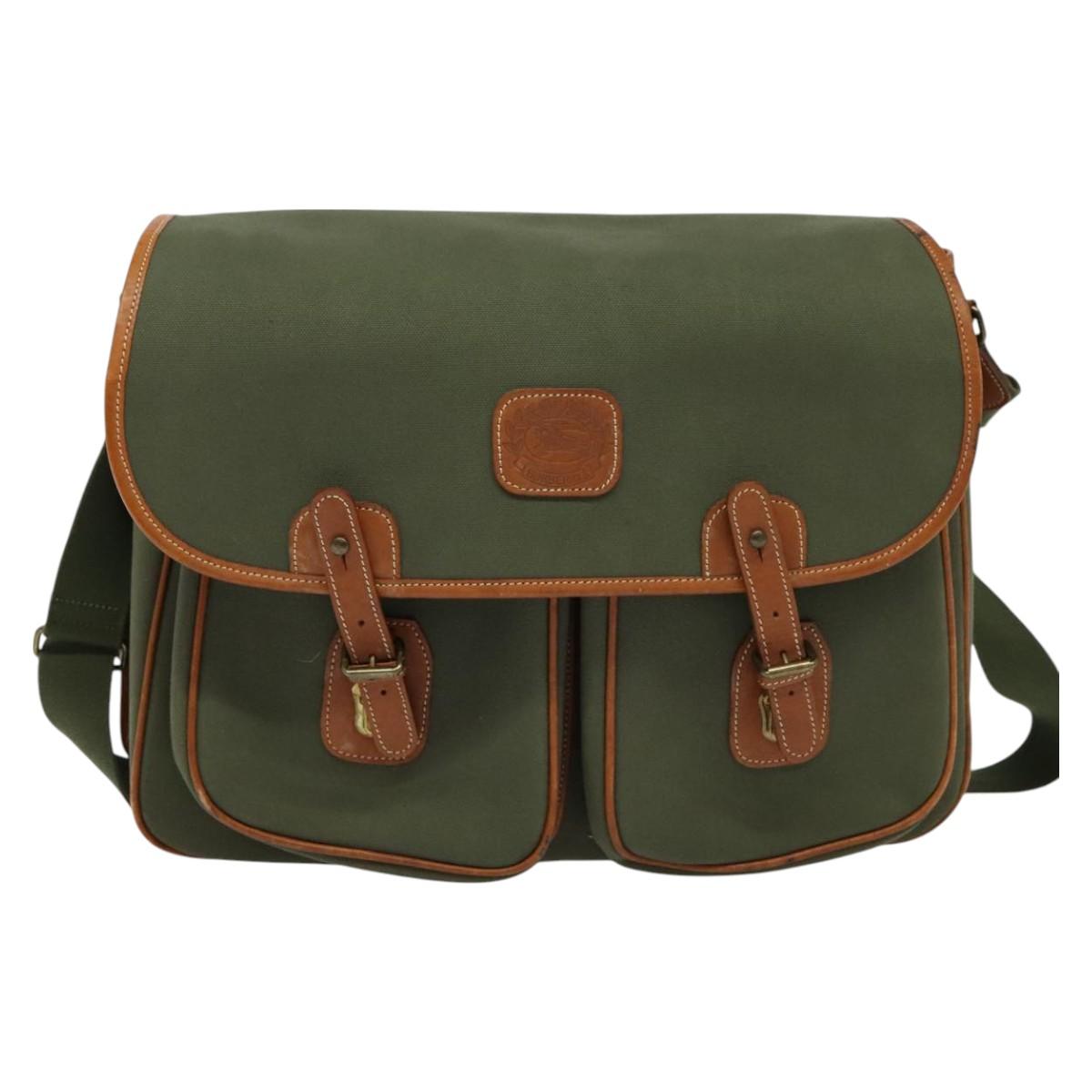 Burberrys Shoulder Bag Canvas Khaki Gold Auth bs27167