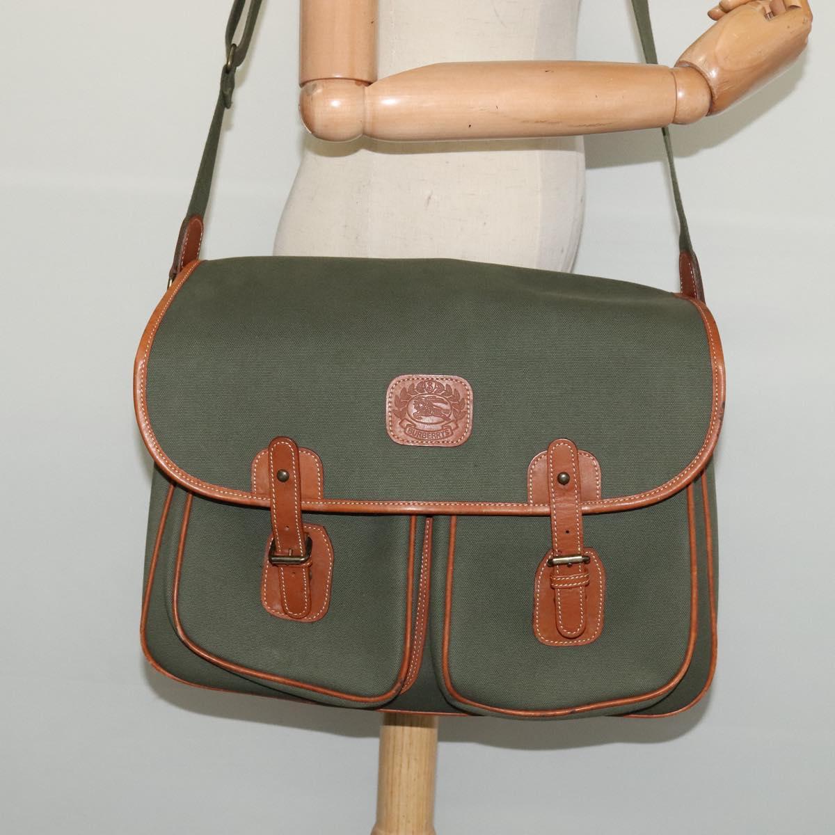 Burberrys Shoulder Bag Canvas Khaki Gold Auth bs27167