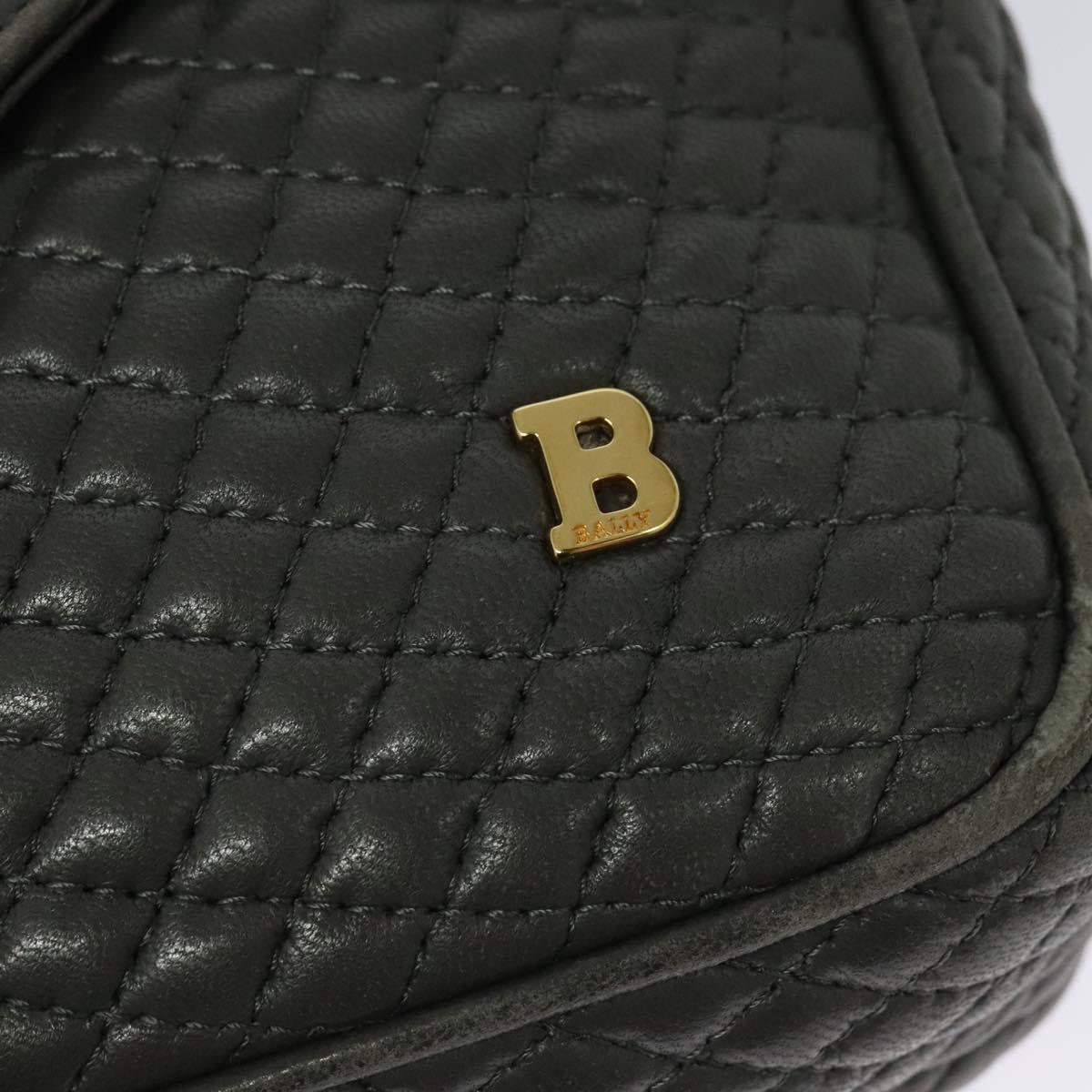 BALLY Shoulder Bag Leather Gray Gold Auth bs27172