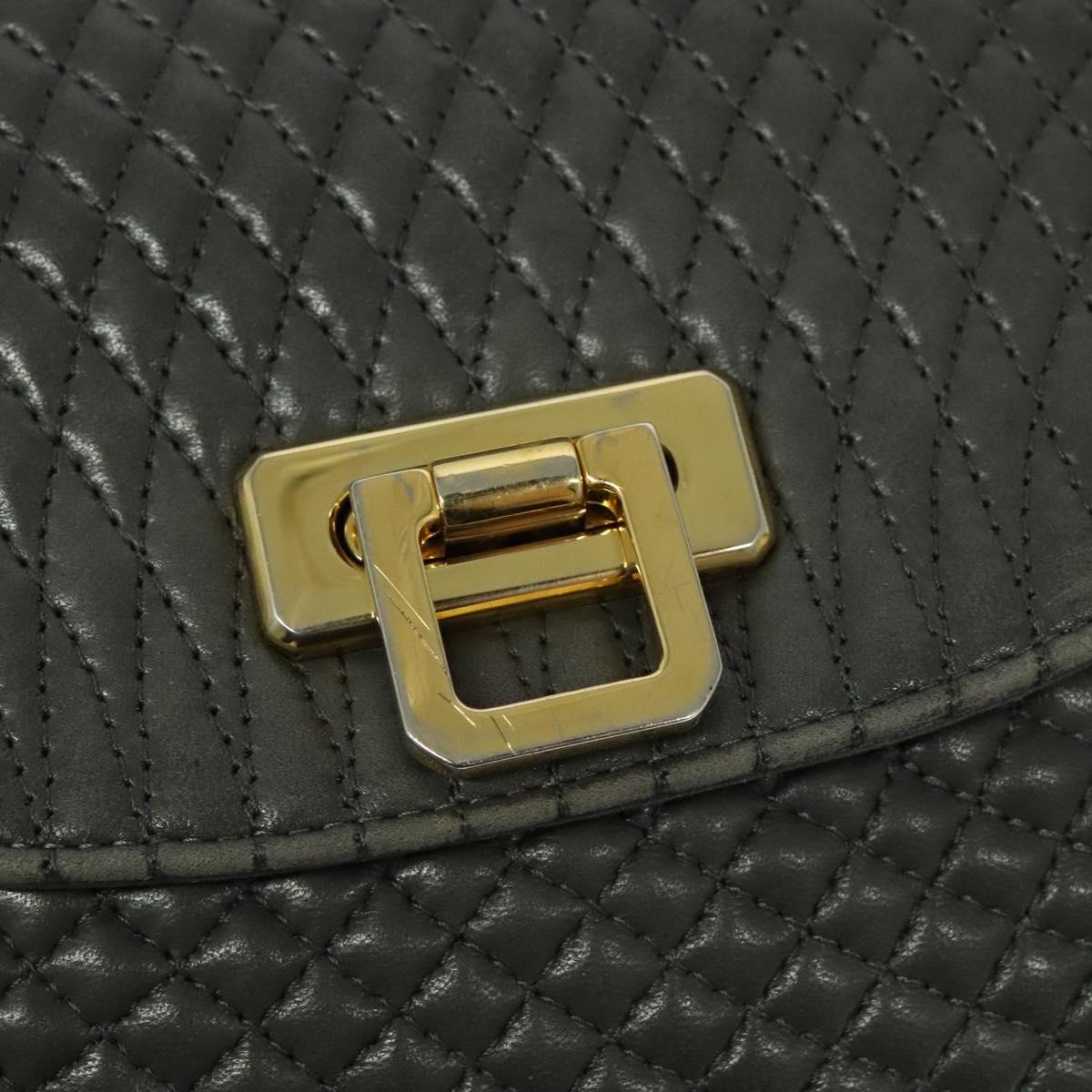 BALLY Shoulder Bag Leather Gray Gold Auth bs27172