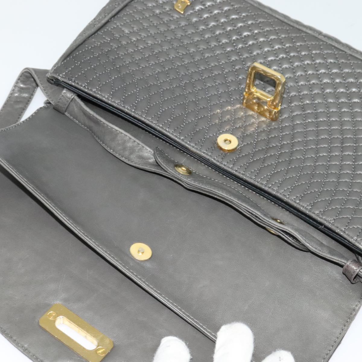BALLY Shoulder Bag Leather Gray Gold Auth bs27172