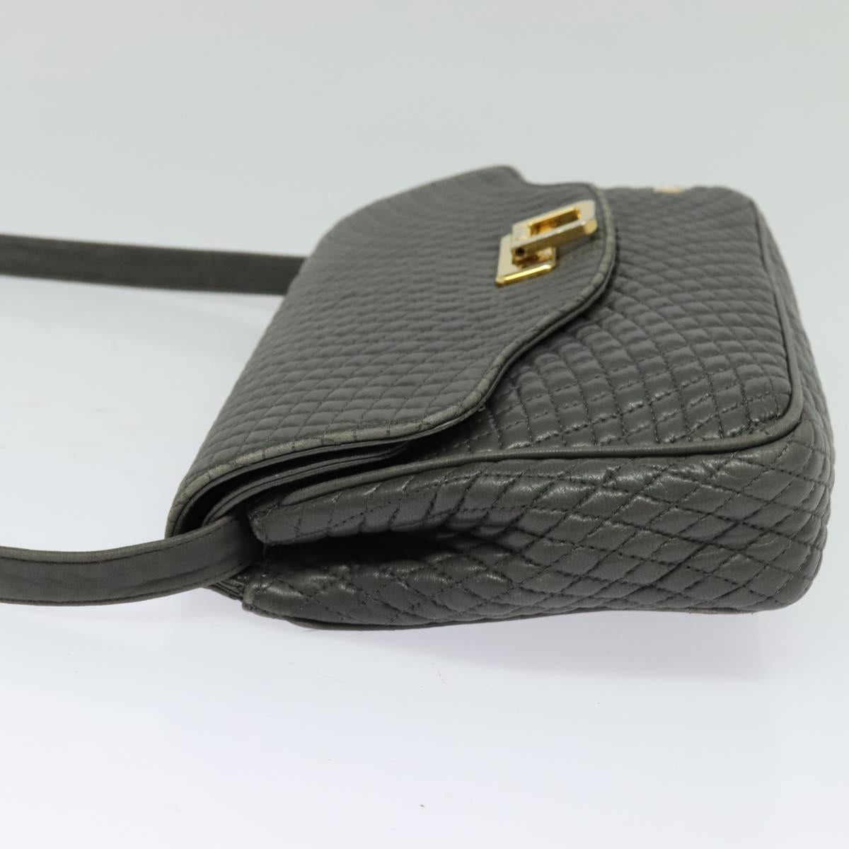 BALLY Shoulder Bag Leather Gray Gold Auth bs27172