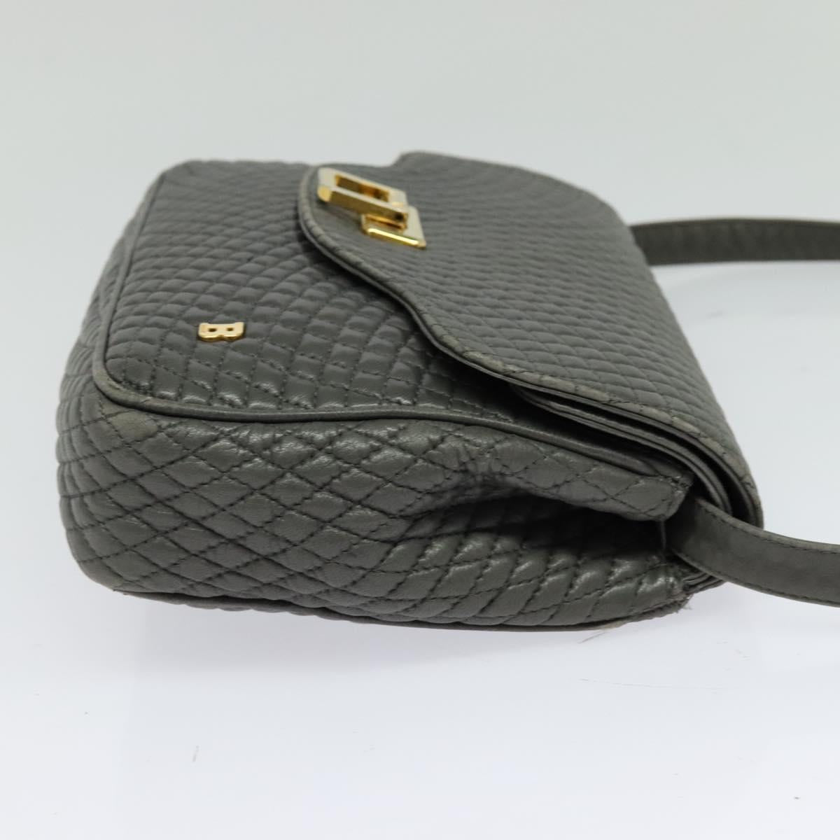 BALLY Shoulder Bag Leather Gray Gold Auth bs27172