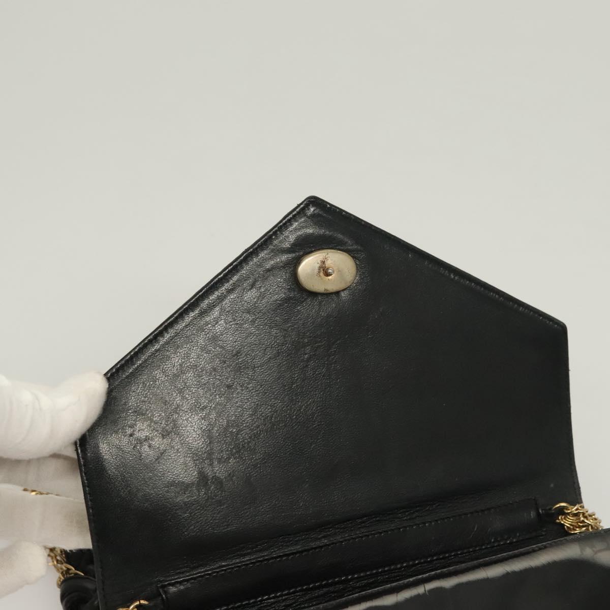 CHANEL Chain Shoulder Bag Enamel Black Gold CC Auth bs27175