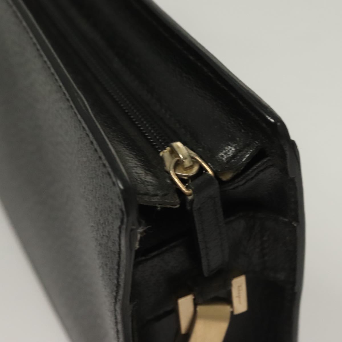 Salvatore Ferragamo Clutch Bag Leather Black Gold Auth bs27183