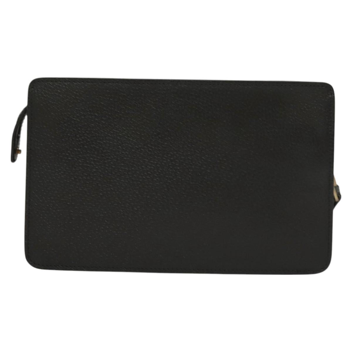 Salvatore Ferragamo Clutch Bag Leather Black Gold Auth bs27183