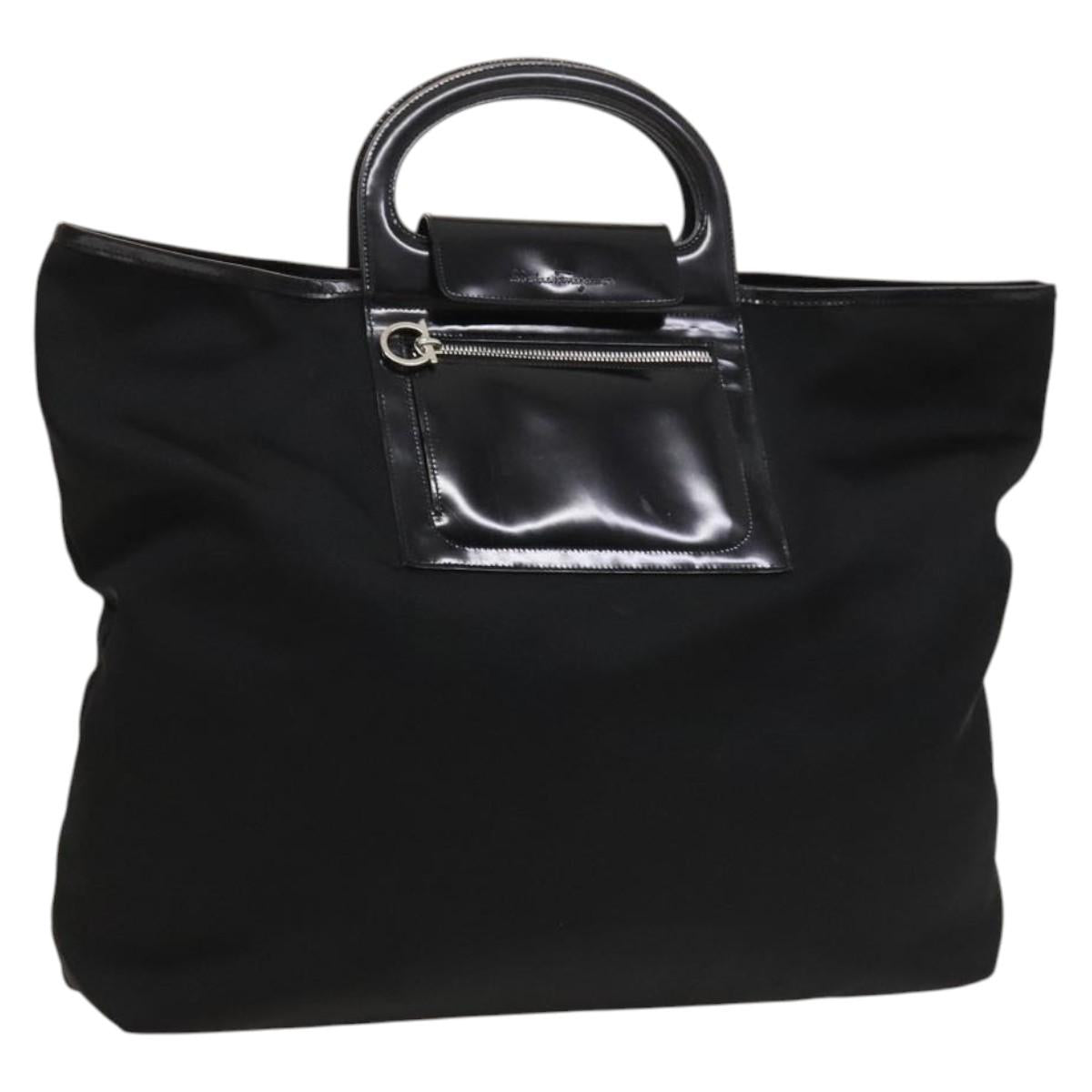 Salvatore Ferragamo Hand Bag Nylon Black Silver Auth bs27184