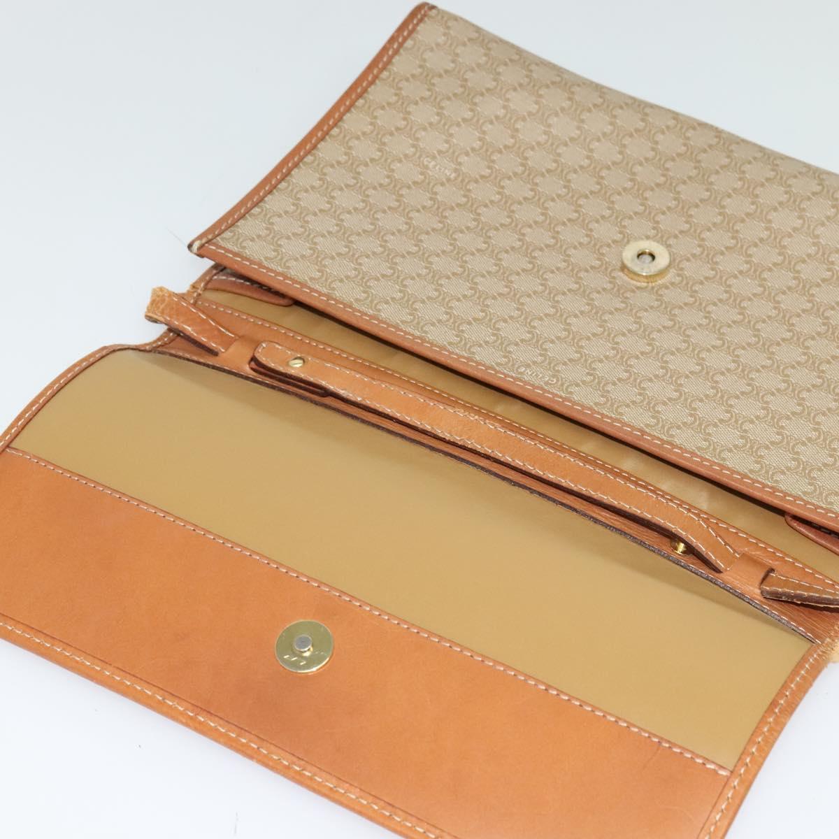 CELINE Macadam Canvas Shoulder Bag PVC Beige Gold Auth bs27192