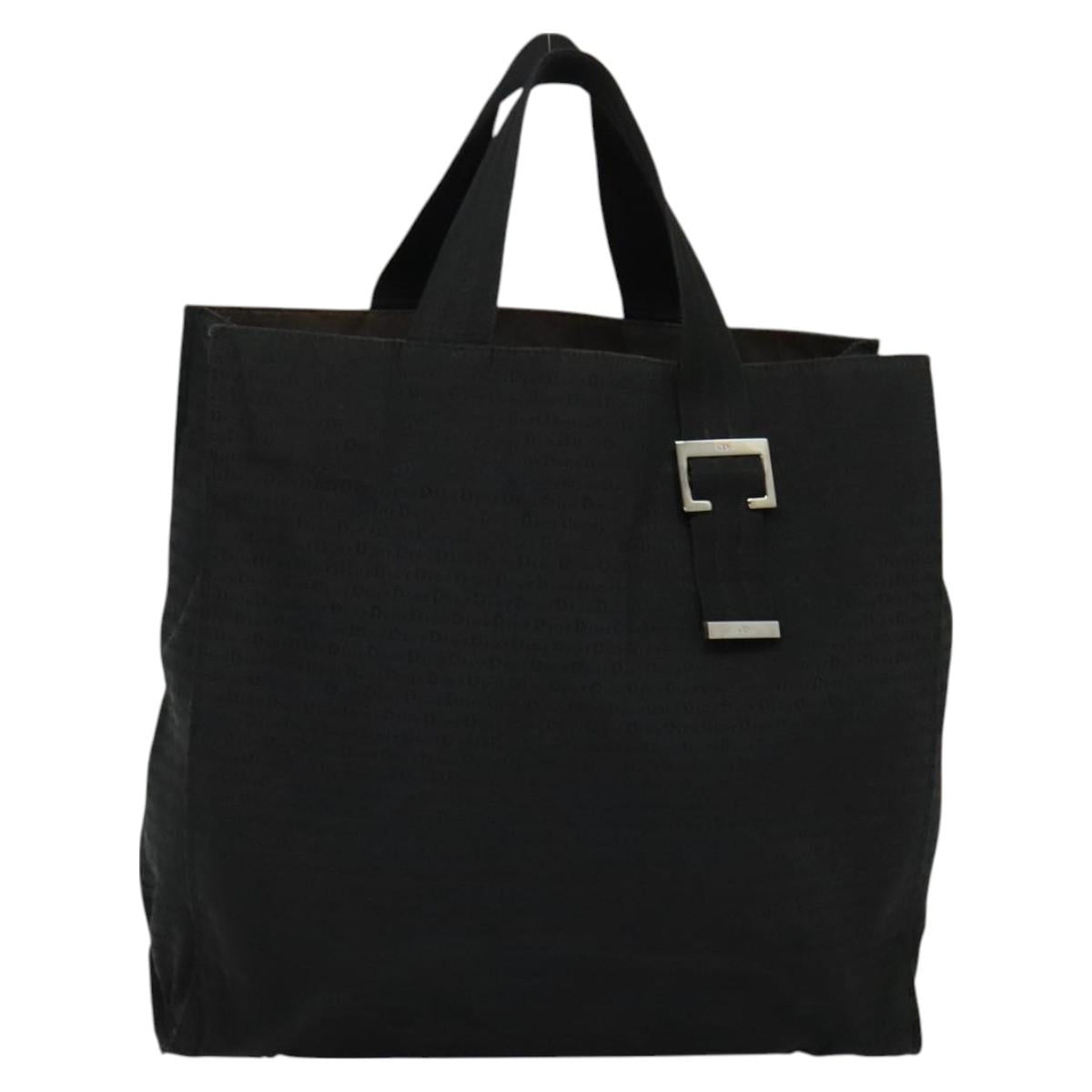Christian Dior Hand Bag Canvas Black Silver Auth bs27195