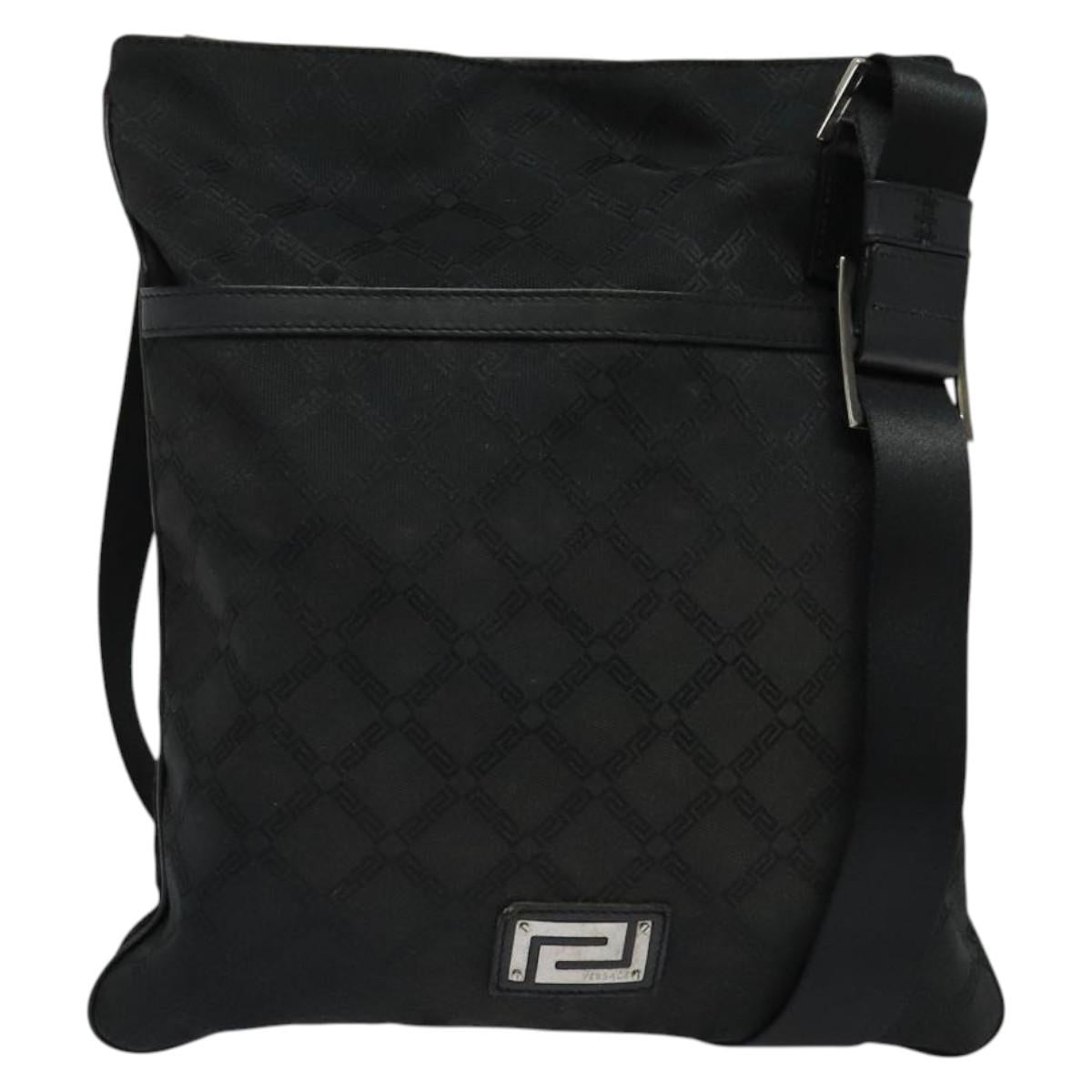 VERSACE Shoulder Bag Canvas Black Silver Auth bs27197
