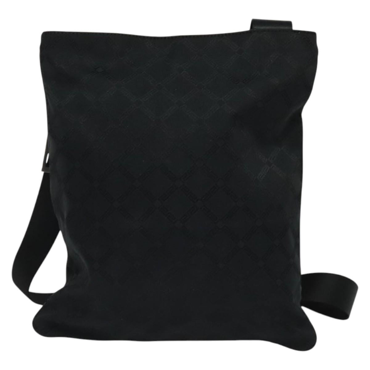 VERSACE Shoulder Bag Canvas Black Silver Auth bs27197