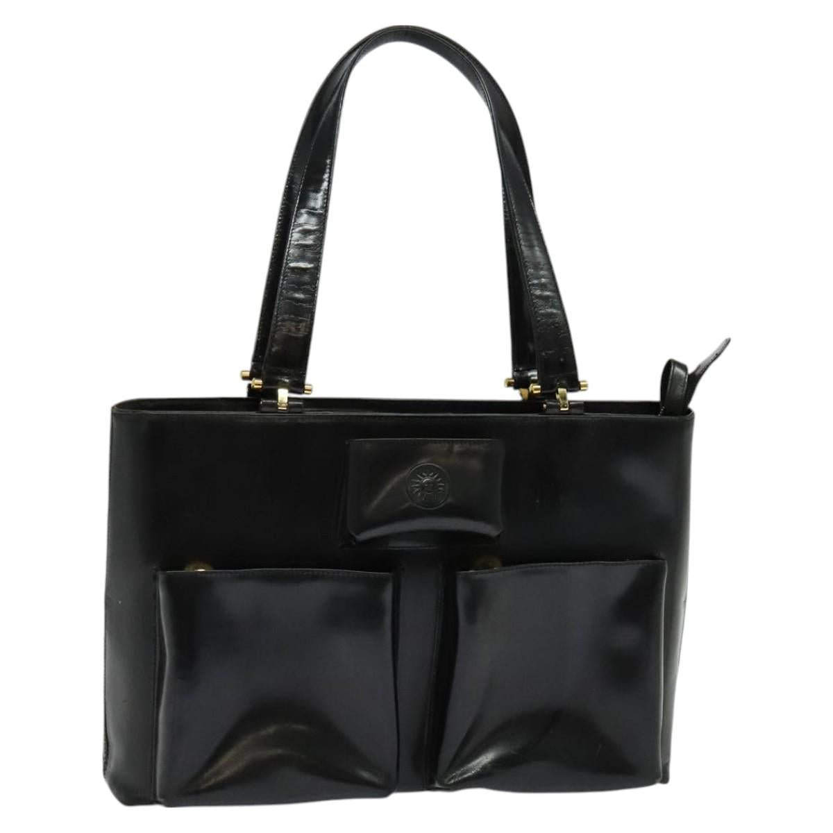 VERSACE Tote Bag Enamel Black Gold Auth bs27198