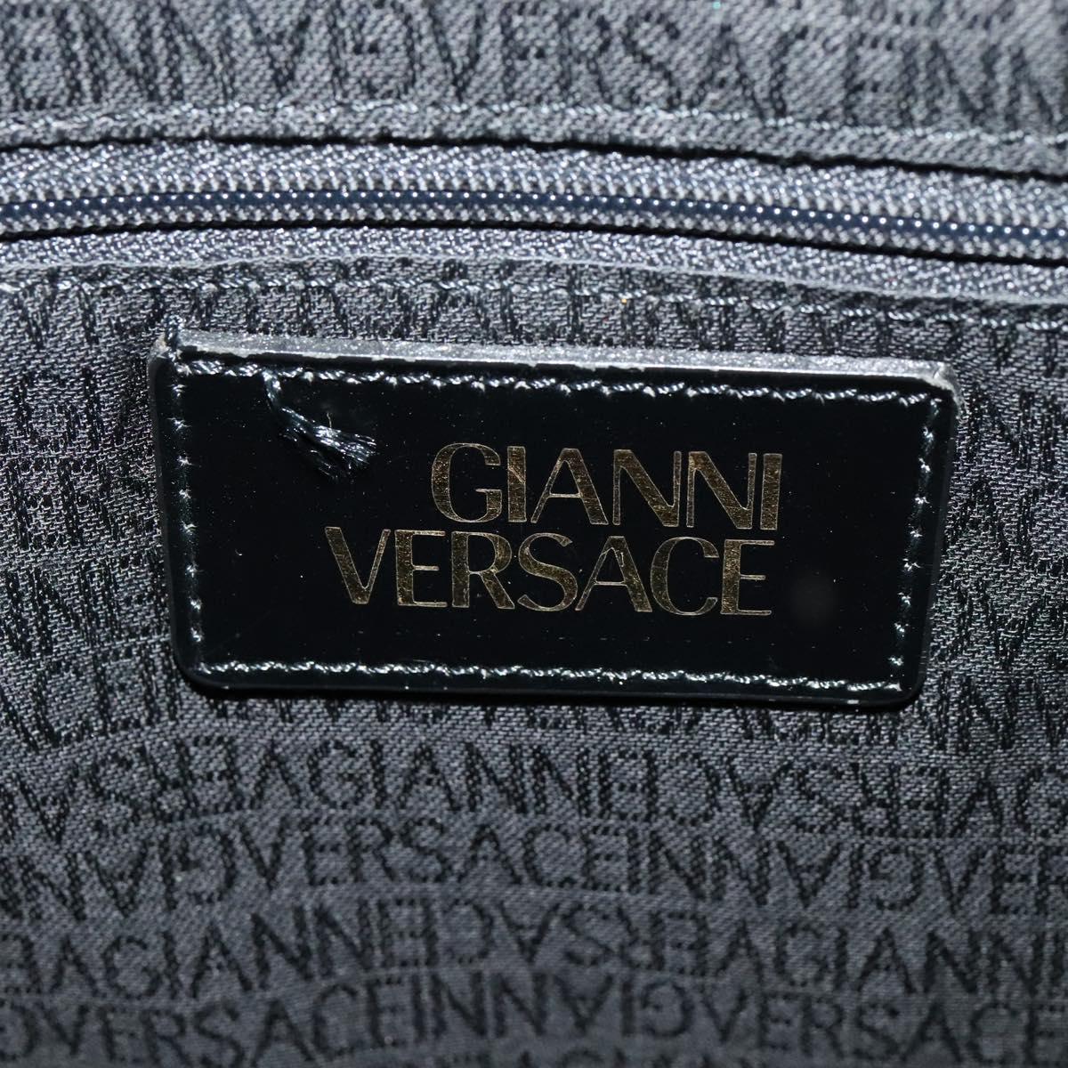 VERSACE Tote Bag Enamel Black Gold Auth bs27198