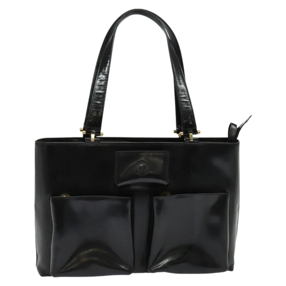 VERSACE Tote Bag Enamel Black Gold Auth bs27198