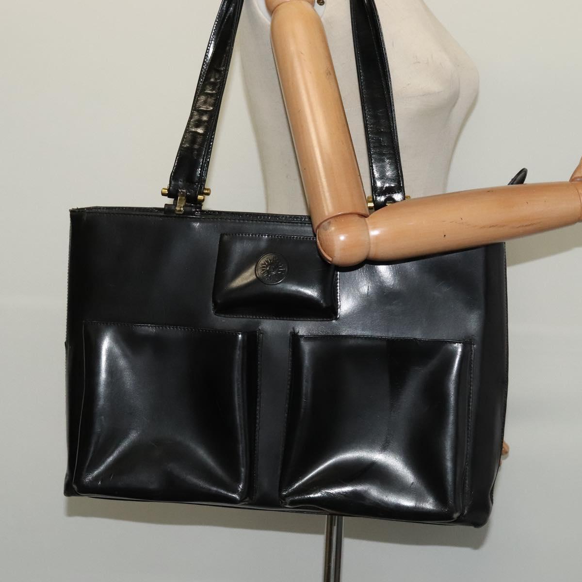 VERSACE Tote Bag Enamel Black Gold Auth bs27198