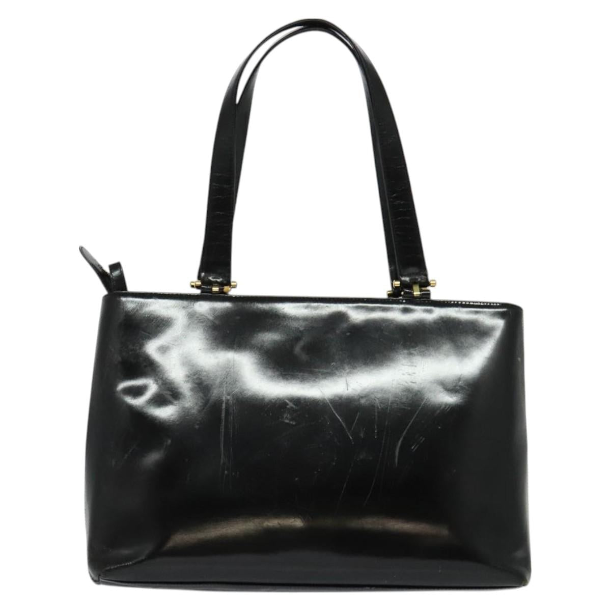 VERSACE Tote Bag Enamel Black Gold Auth bs27198