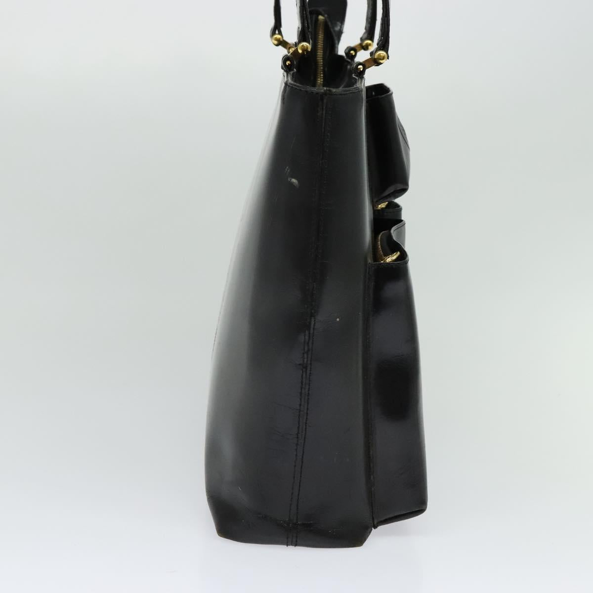 VERSACE Tote Bag Enamel Black Gold Auth bs27198
