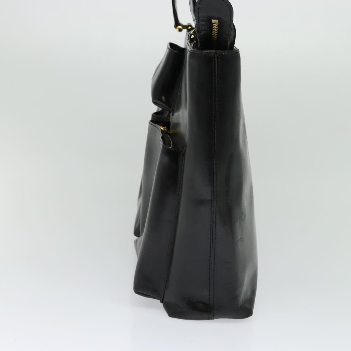 VERSACE Tote Bag Enamel Black Gold Auth bs27198