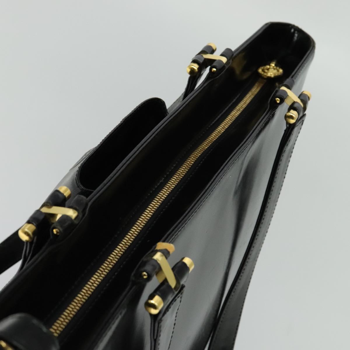 VERSACE Tote Bag Enamel Black Gold Auth bs27198