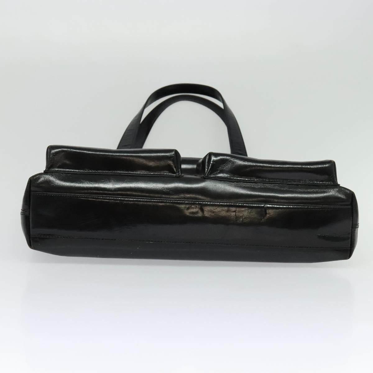 VERSACE Tote Bag Enamel Black Gold Auth bs27198