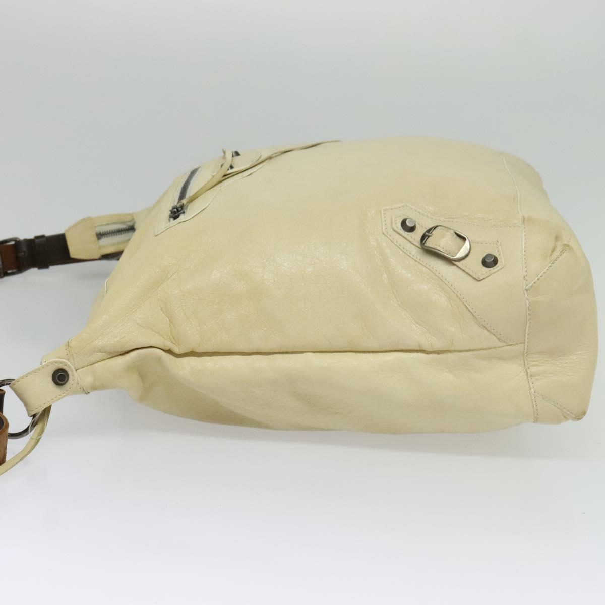 BALENCIAGA The Day Shoulder Bag Leather Beige Auth bs27200