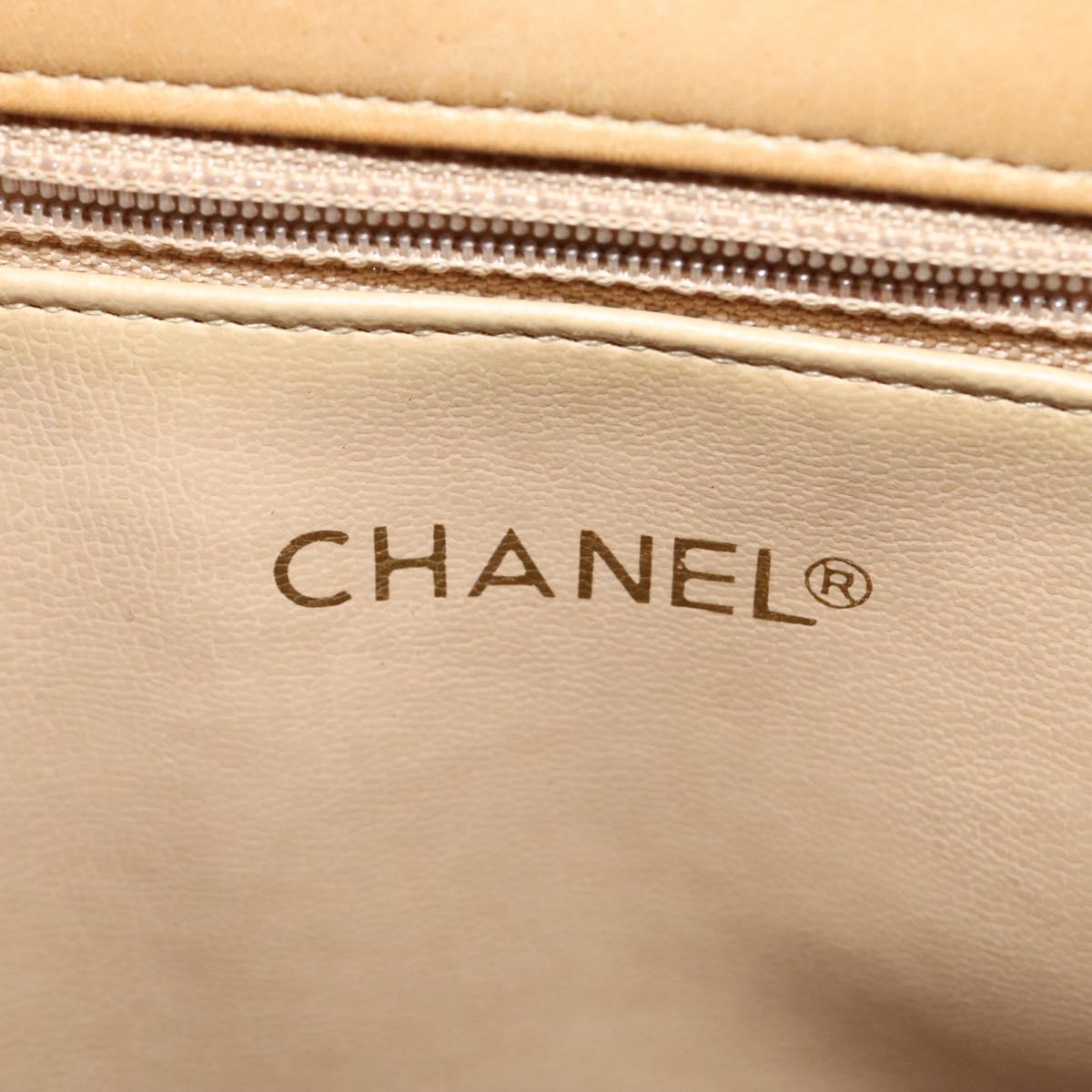 CHANEL Matelasse Chain Shoulder Bag Lamb Skin Beige Gold CC Auth bs27202