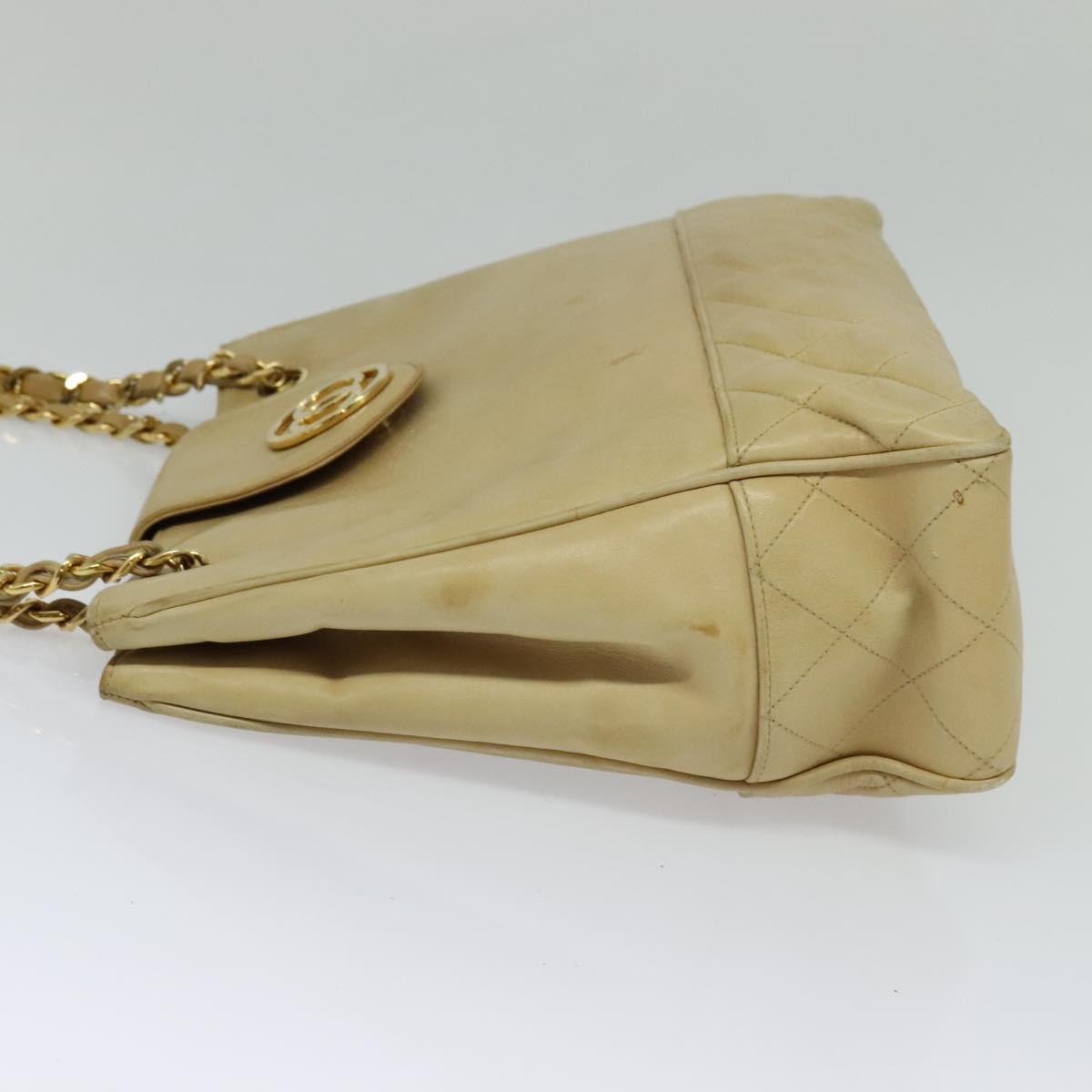 CHANEL Matelasse Chain Shoulder Bag Lamb Skin Beige Gold CC Auth bs27202