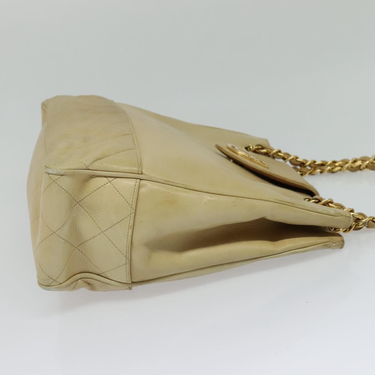 CHANEL Matelasse Chain Shoulder Bag Lamb Skin Beige Gold CC Auth bs27202