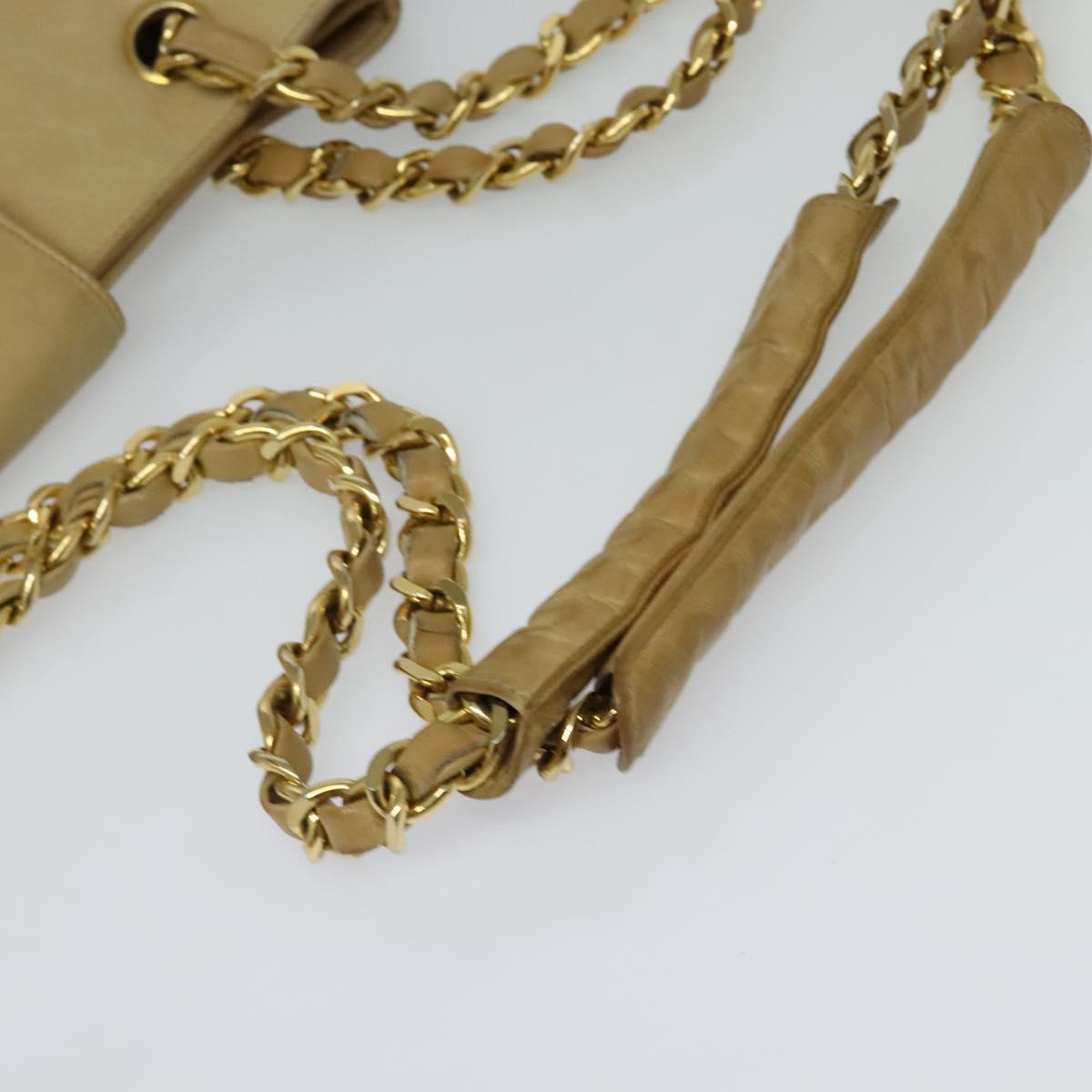 CHANEL Matelasse Chain Shoulder Bag Lamb Skin Beige Gold CC Auth bs27202