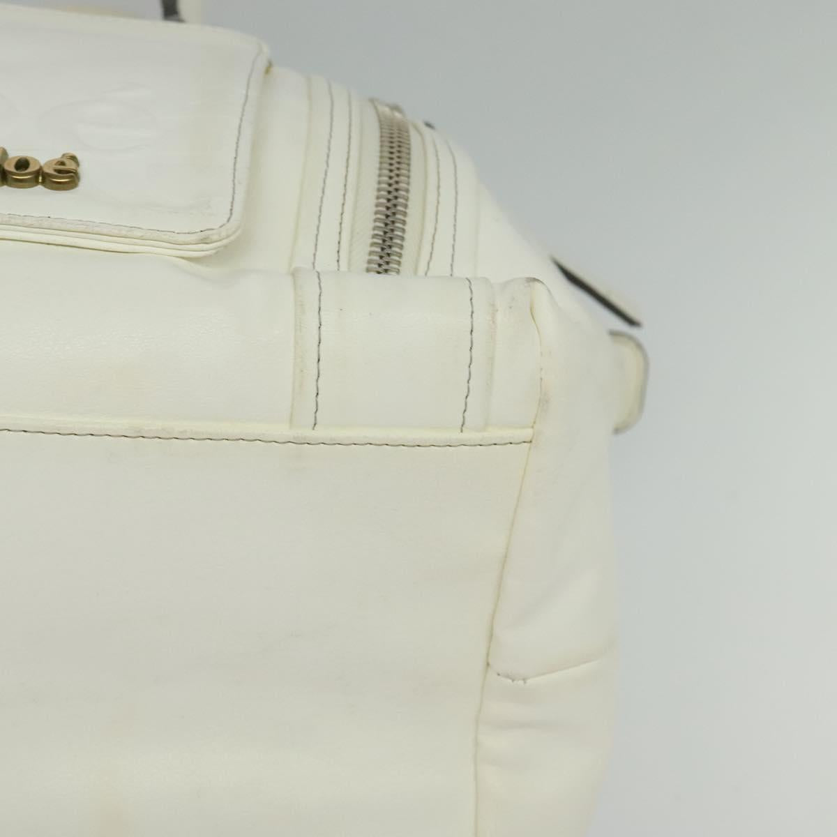 Chloe Eclipse Tote Bag Leather White Gold Auth bs27211