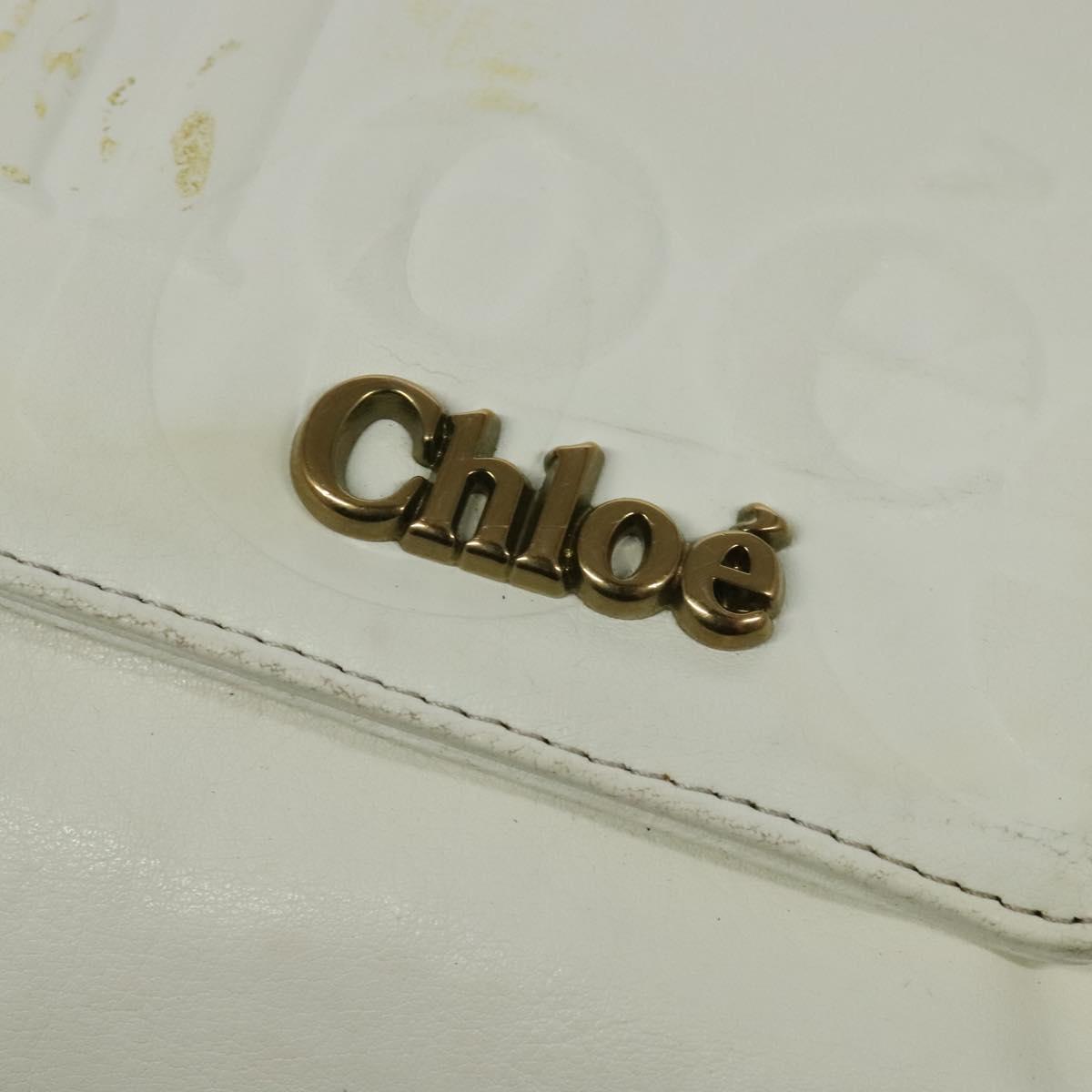 Chloe Eclipse Tote Bag Leather White Gold Auth bs27211