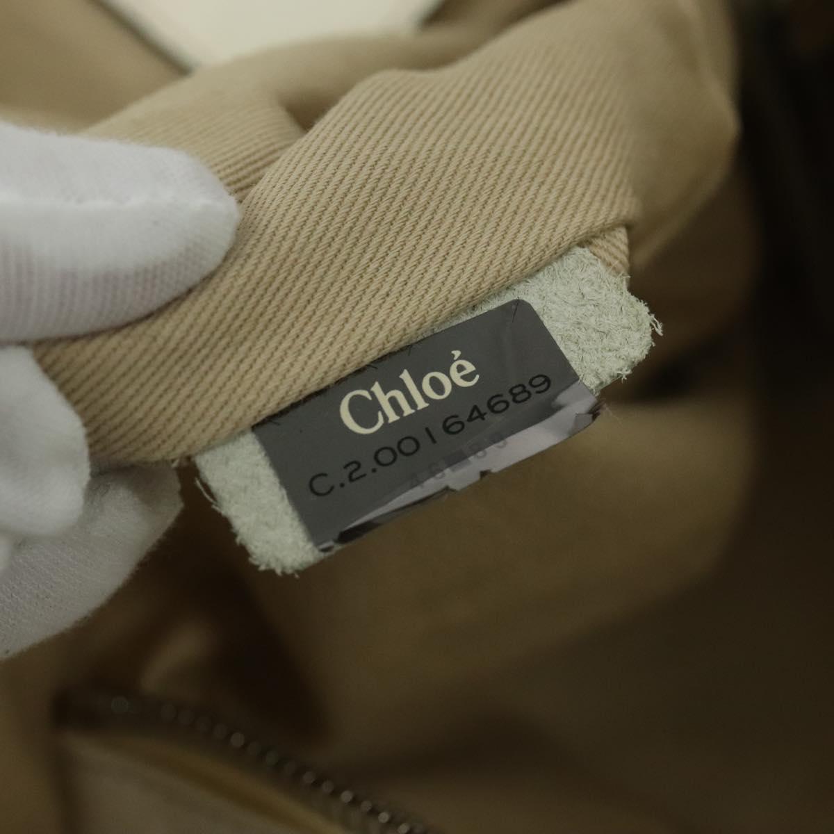 Chloe Eclipse Tote Bag Leather White Gold Auth bs27211
