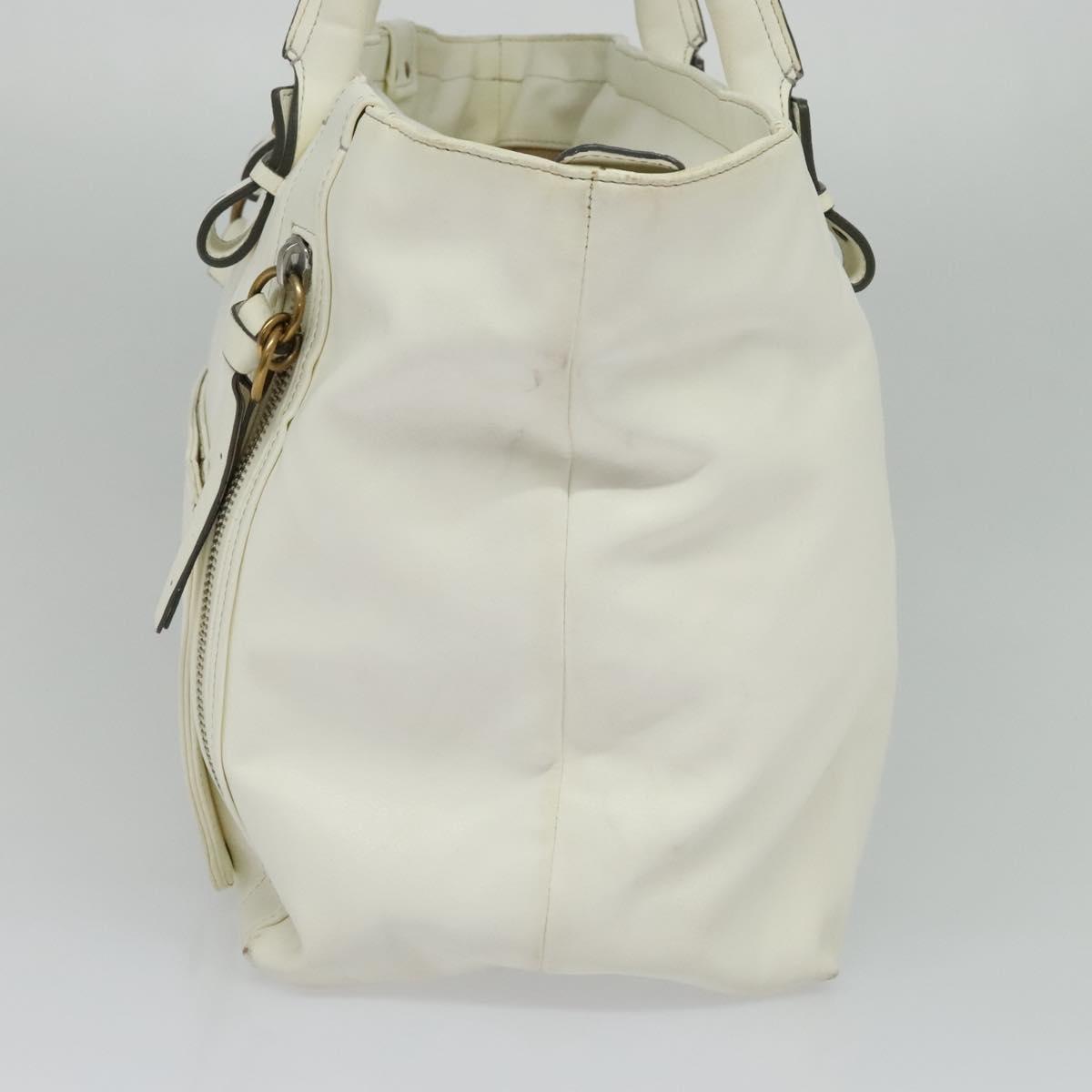 Chloe Eclipse Tote Bag Leather White Gold Auth bs27211