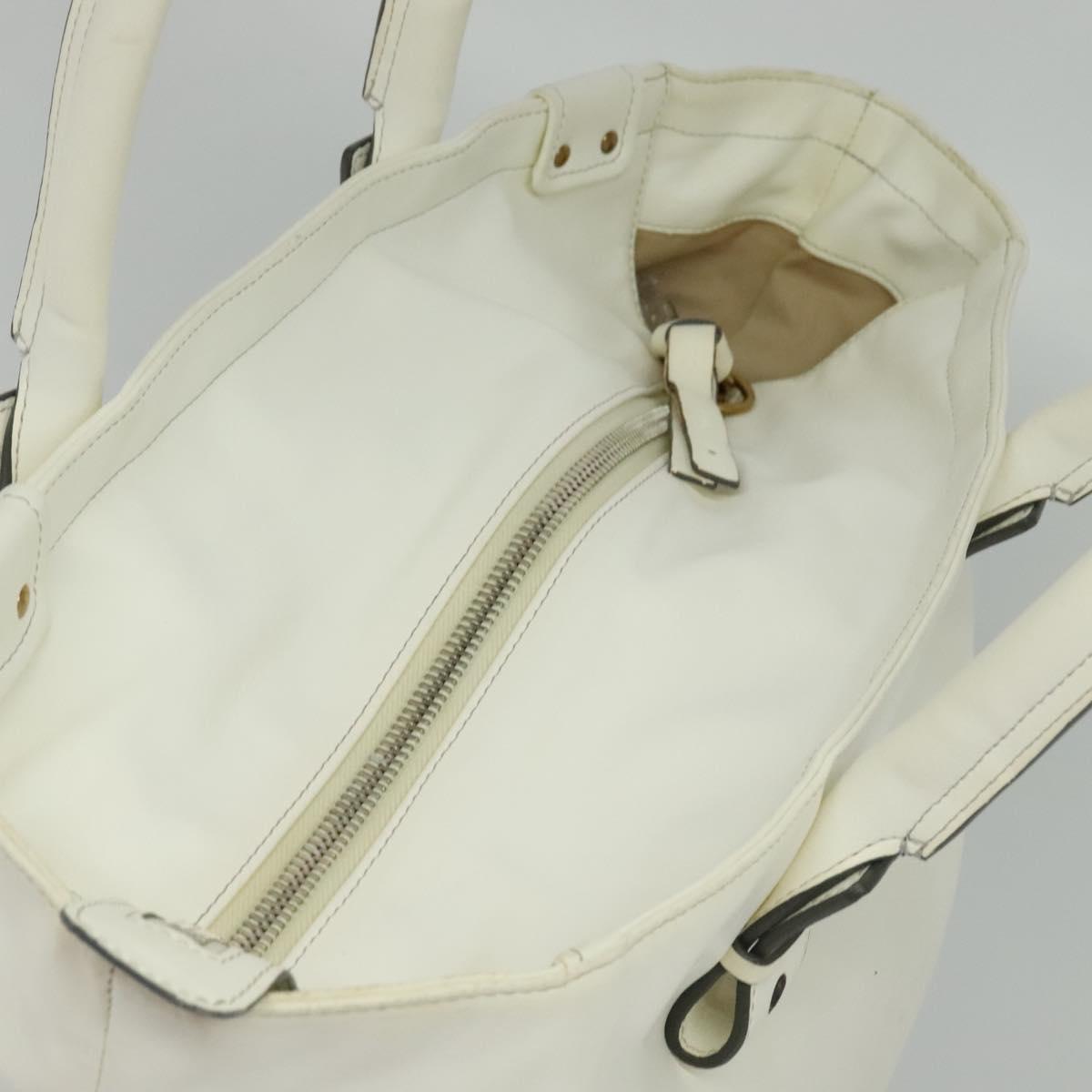 Chloe Eclipse Tote Bag Leather White Gold Auth bs27211